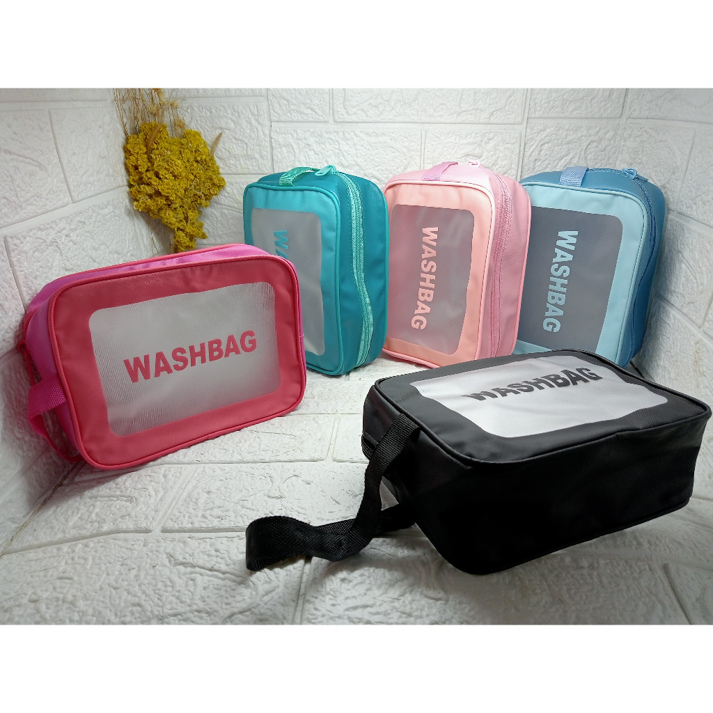 Tas Kosmetik Washbag Toiletry  POLOS / Pouch Make-Up Travel Transparan polos Waterproof