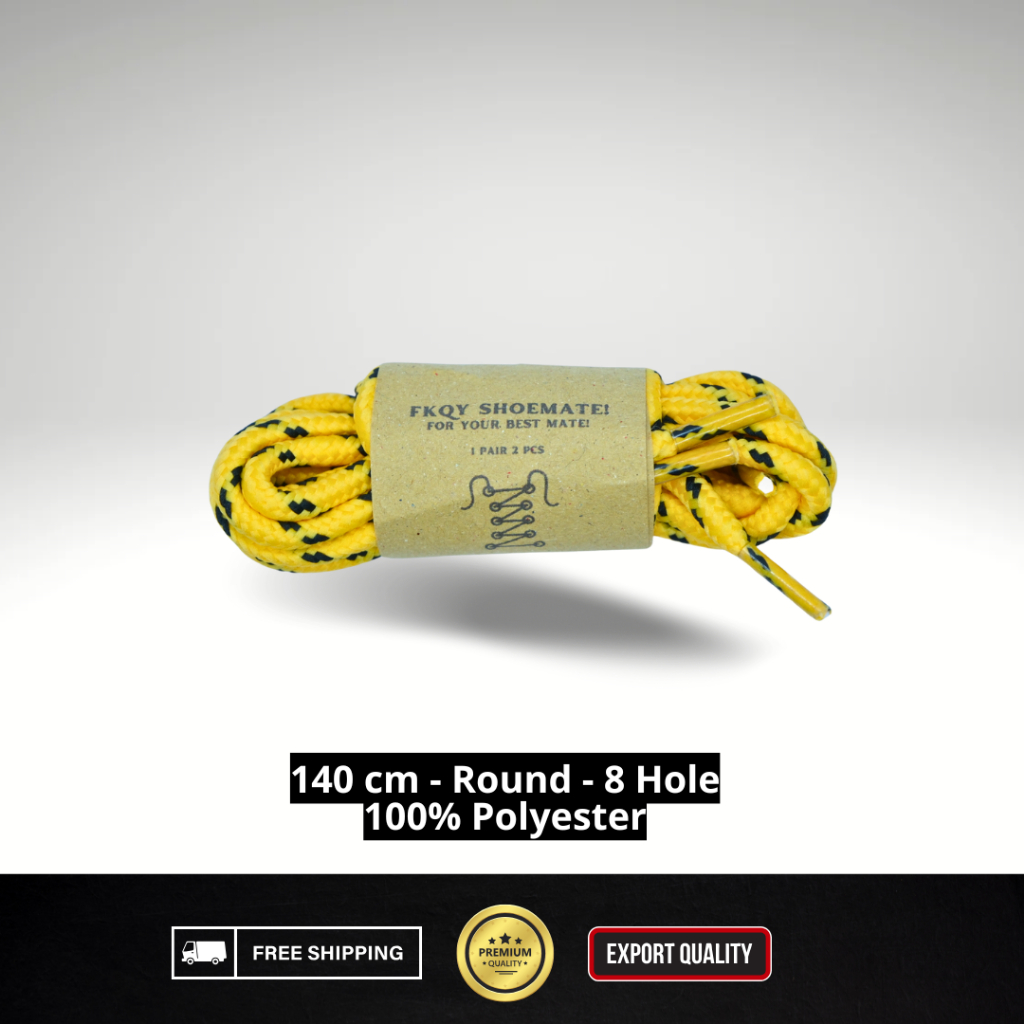 FORSHOEMATE Tali Sepatu | Kuning 2 Dot Hitam | Tali Sepatu Bulat 140 cm Tali Sepatu 8 Hole 8 Lubang 