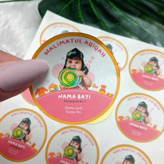 

2-4 Threemind Stiker Bulat Label Tasyakuran Aqiqah Sticker Nama Anak Bayi Ucapan Kelahiran Akikah