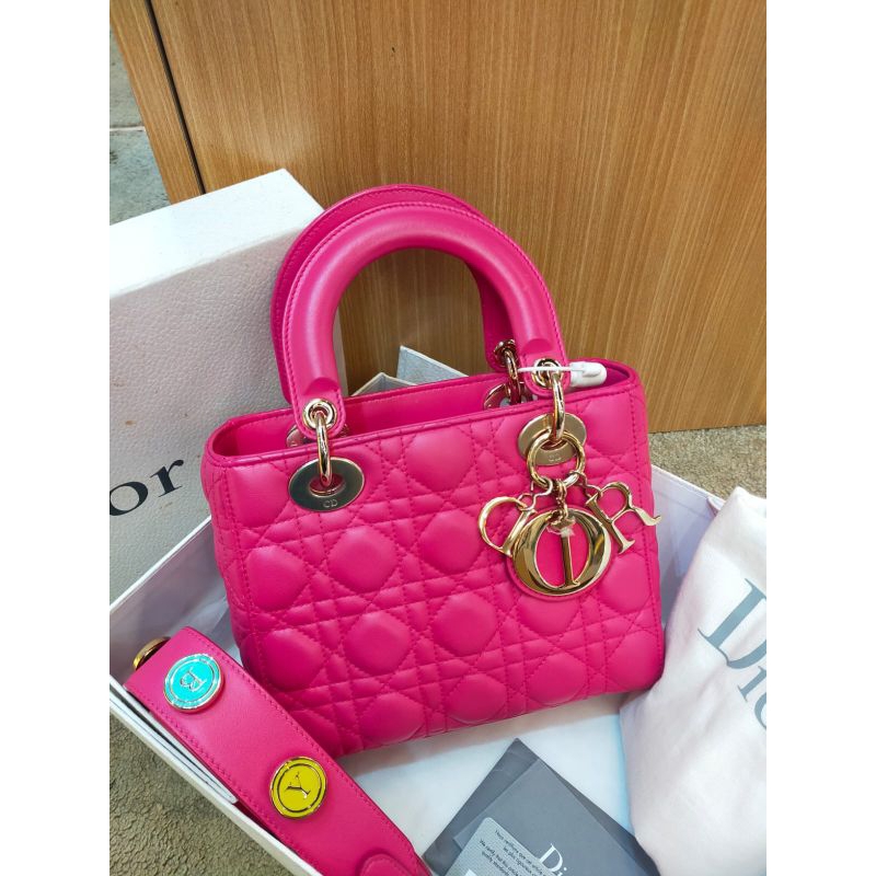 Lady Dior small pink fuschia lambskin ghw 2018.