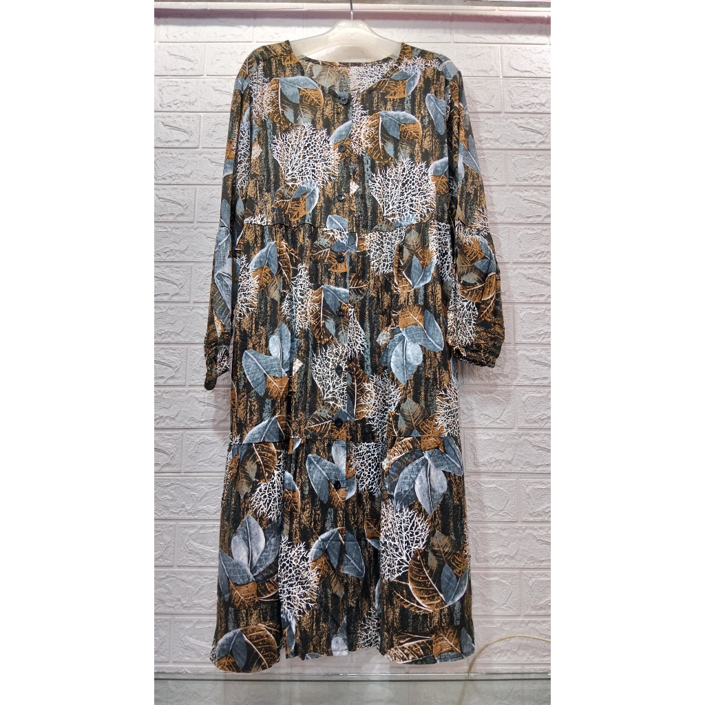 Tunik katun motif daun Tunik Wanita terbaru tunic wanita Tunik Lebaran Baju Set wanita