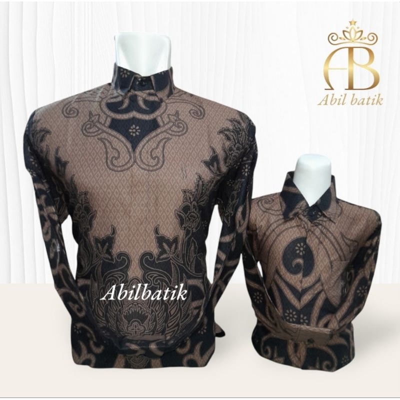 Batik Couple Ayah dan Anak Mewah Katun Solo Coklat muda