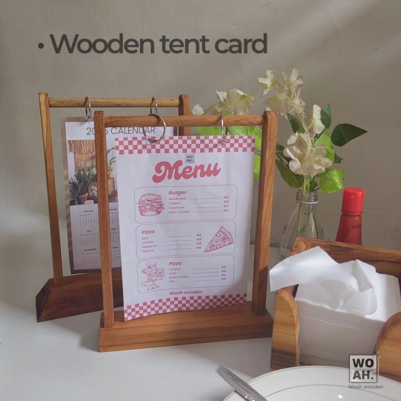 

Stand Gantungan Menu Promo Nomor Meja Cafe Kalender Kayu Resto wooden tent card