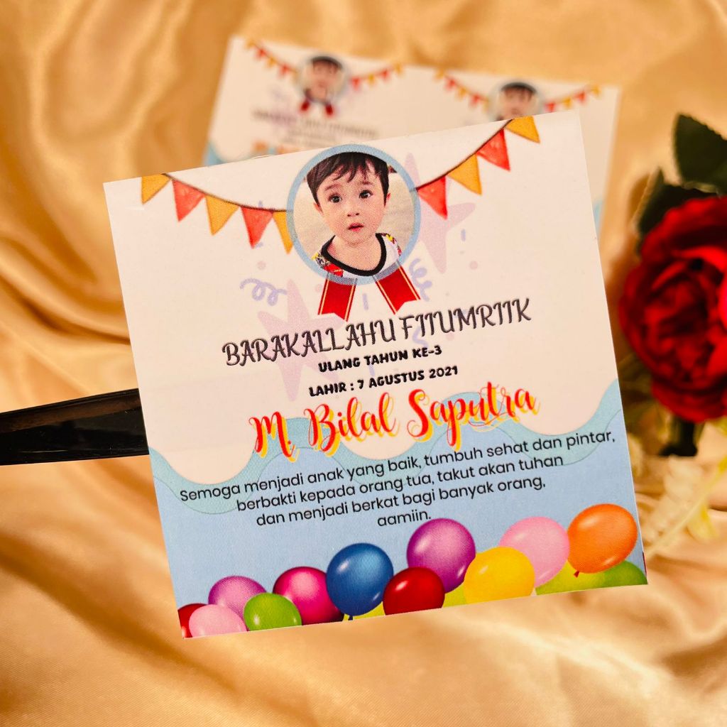 

9-15 Threemind Sticker Ulang Tahun Anak Bentuk Kotak Stiker Ultah Undangan Happy Birthday Uk.Besar