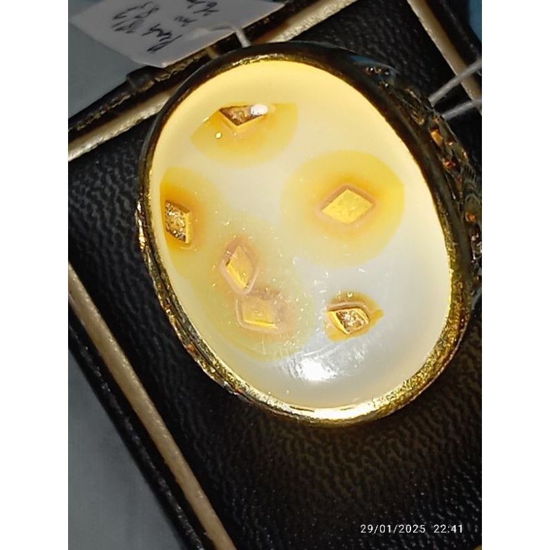 Cincin Mata Batu Natural Akik(Agate) Antik Fenomena Rintik Emas di Dalam Batu Ring Perak Pesanan (Ko