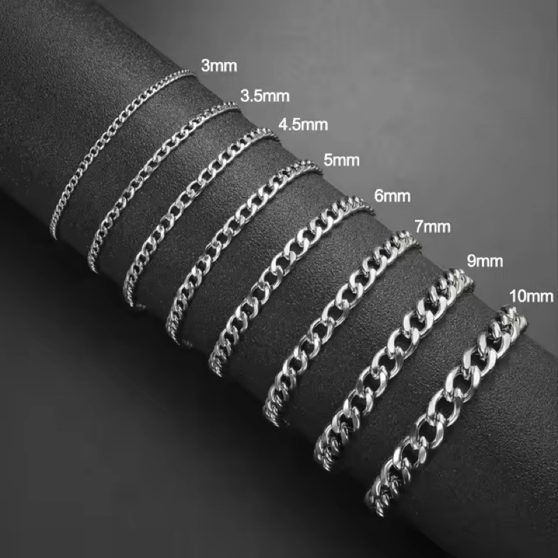 Gelang Pria Rantai Silver Titanium Macho Keren Stainless Steel Import / Gelang Rantai / Gelang Titan