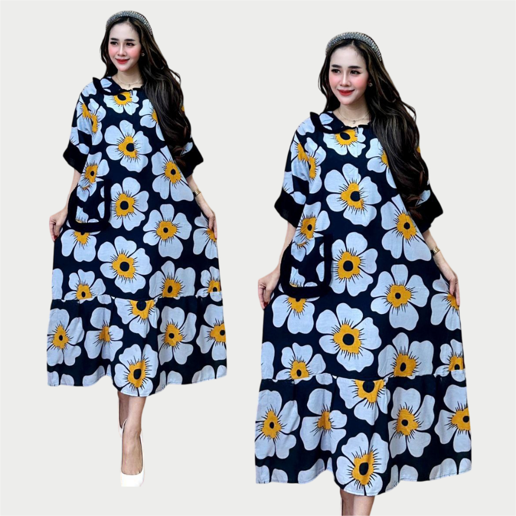 Batik Habibi - Daster rempel motif bunga, daster jumbo motif bunga, daster kekinian, daster bunga