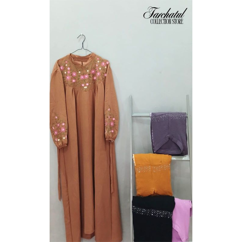 Farya Gamis, Gamis Bordir, Gamis kekinian, gamis daily, gamis resmi, gamis kondangan, bahan cringkle