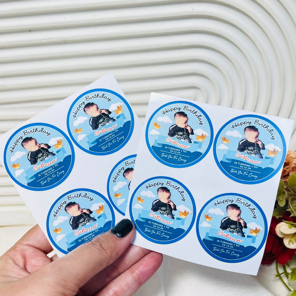 

2-4 Threemind Stiker Vinyl Ulang Tahun Anak Anti Air Bulat Label Sticker Undangan Happy Birthday