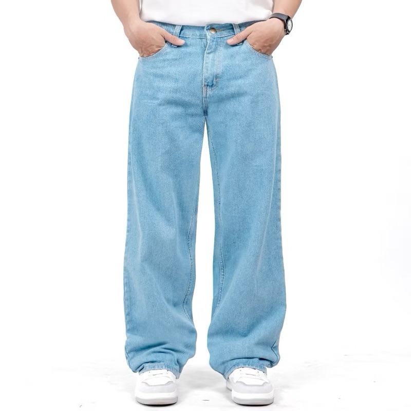 Celana jeans pria korean style jeans putih celana panjang pria kulot jeans baggy pants