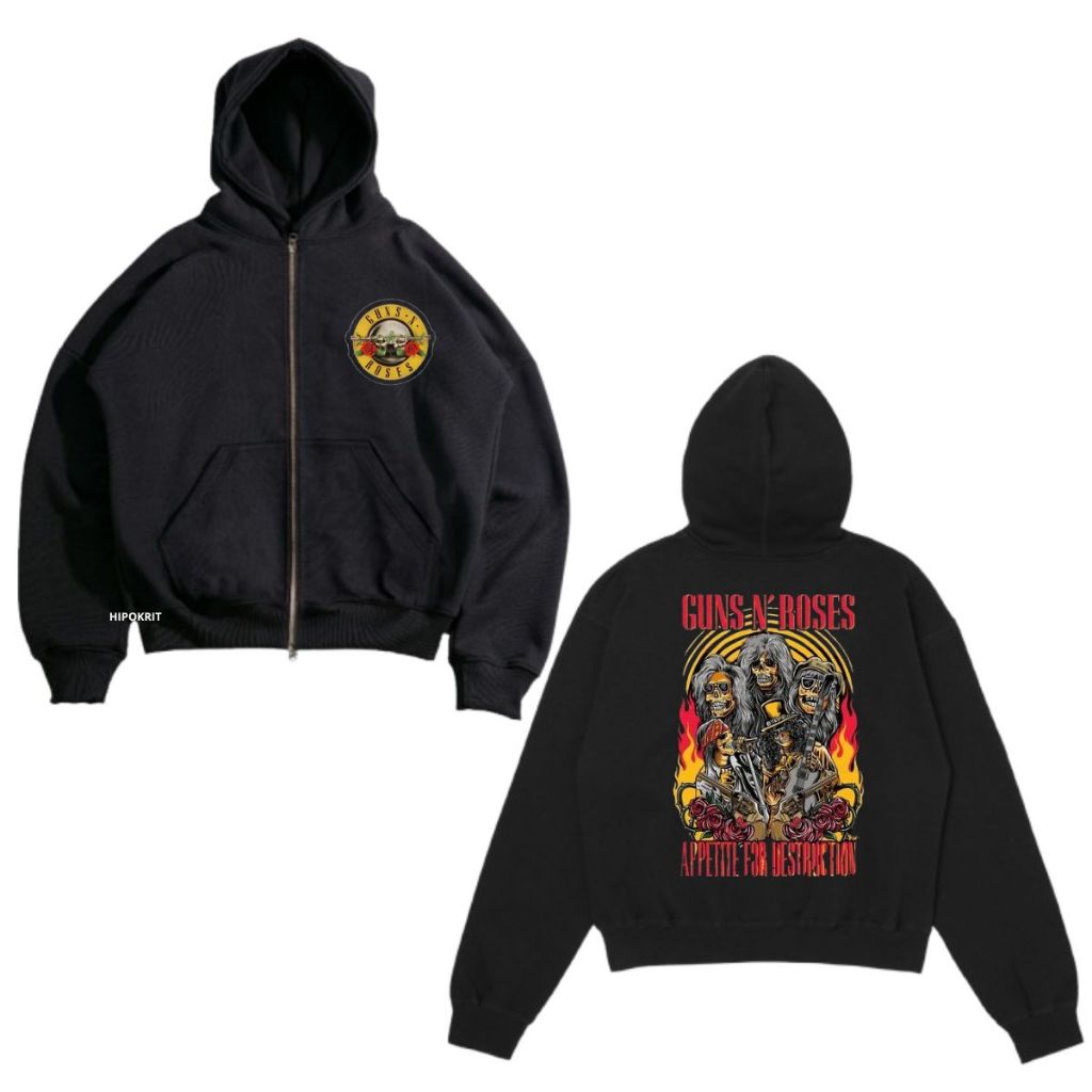 Trabas.Co Sweater Boxy Basic Zipper Black GUNS N ROSES Good Quality