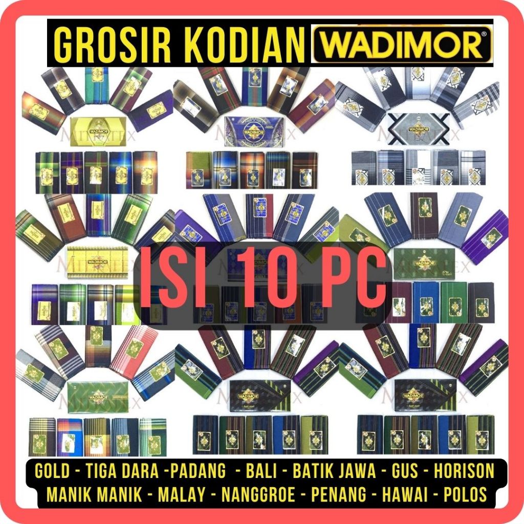 Isi 10 pc Grosir Sarung Wadimor Kodian Murah Motif Terbaru 2026 Gold Hitam Polos Bali Batik Jawa