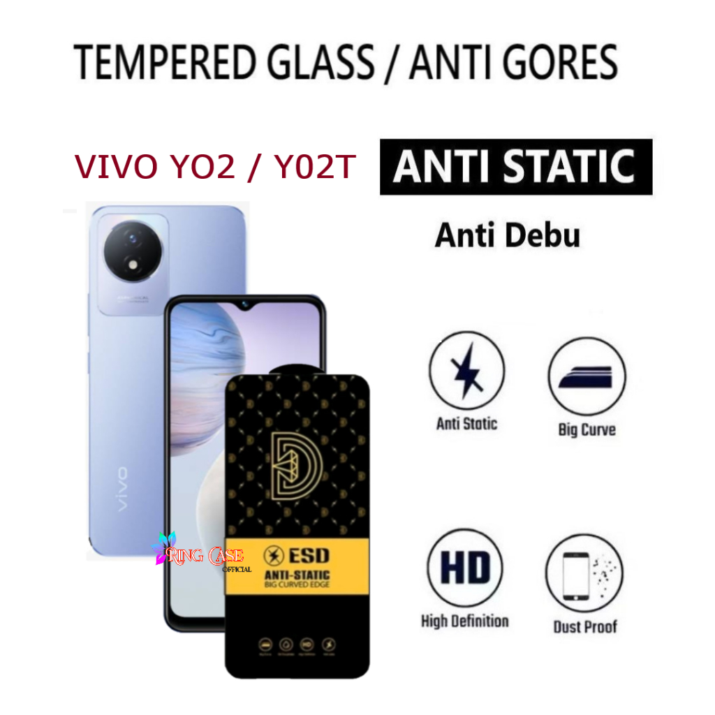Tempered Glass ESD Anti Static For VIVO Y02 / VIVO Y02T  Anti Gores Anti Static  dan Anti debu Untuk