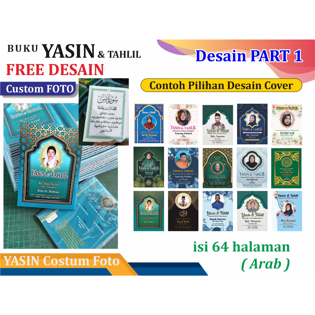Buku Yasin Custom Foto - Yasin dan Tahlil 64 Halaman Arab