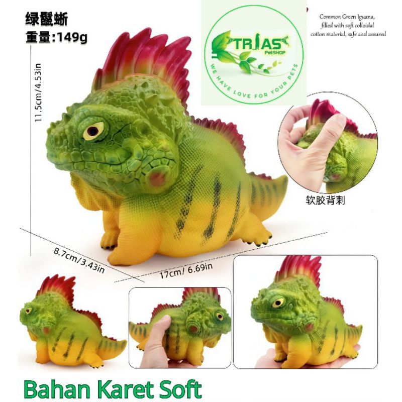 Mainan Karet Soft- Iguana Hijau Lucu/ Koleksi Figure Mainan Binatang - Iguana Karet Empuk Cocok untu