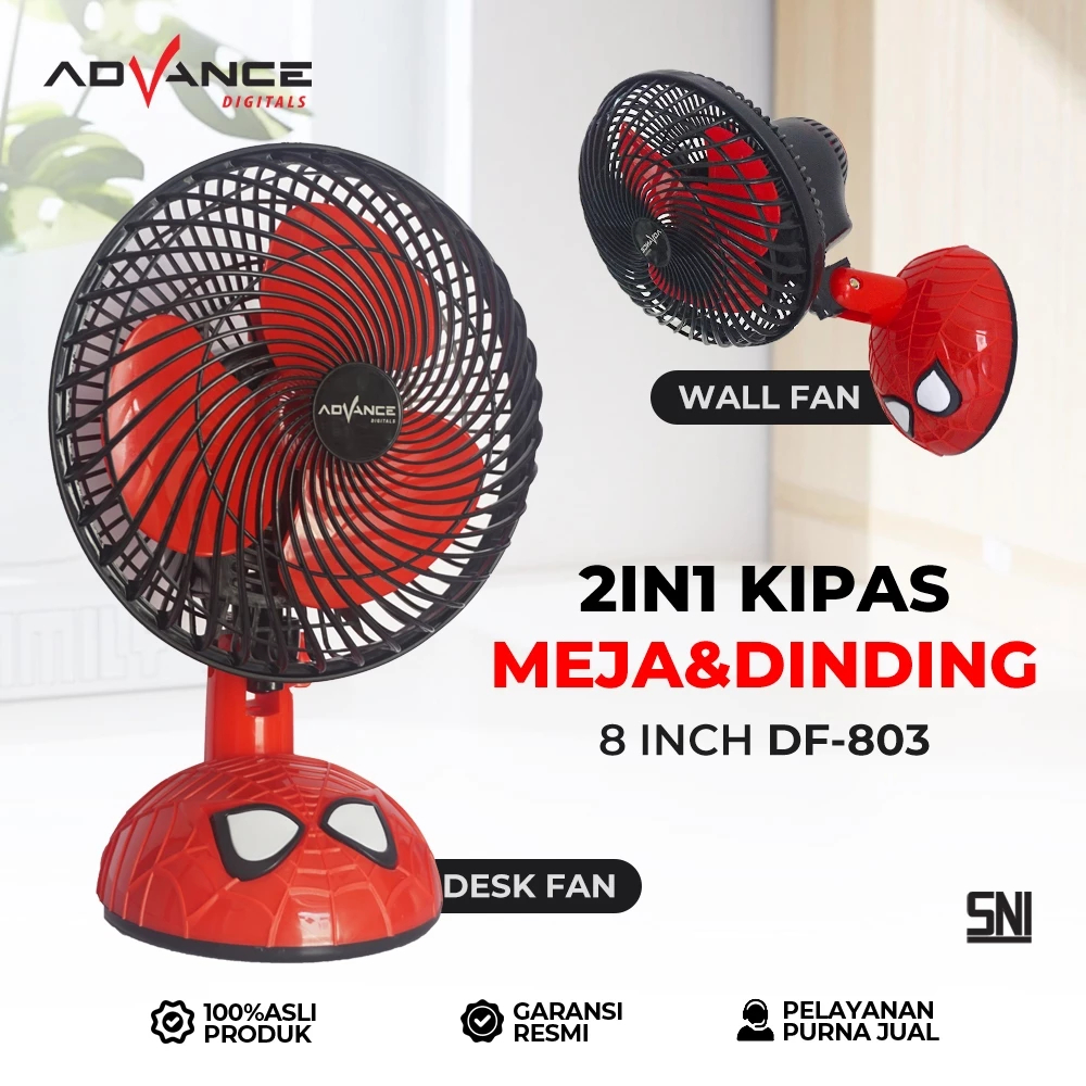 Kipas Angin Advance DF803 DF-803 2in1 8 inchi / Kipas Dinding Kipas Meja Spiderman Kipas Karakter