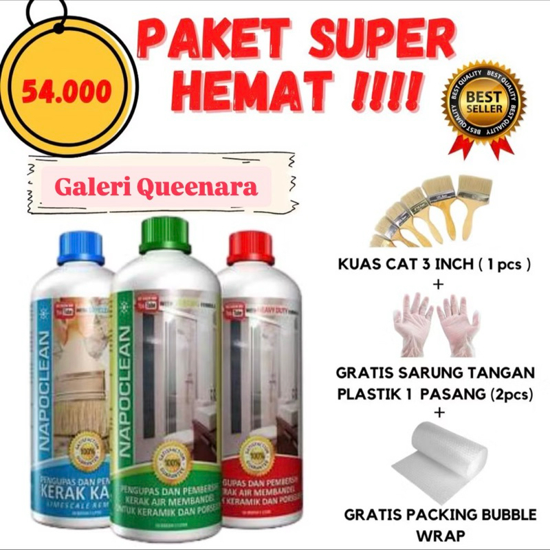 NAPOCLEAN 1 LITER PLUS KUAS 3 INCH | NAPOCLEAN PEMBERSIH KERAMIK AJAIB | PEMBERSIH KERAMIK NAPOCLEAN