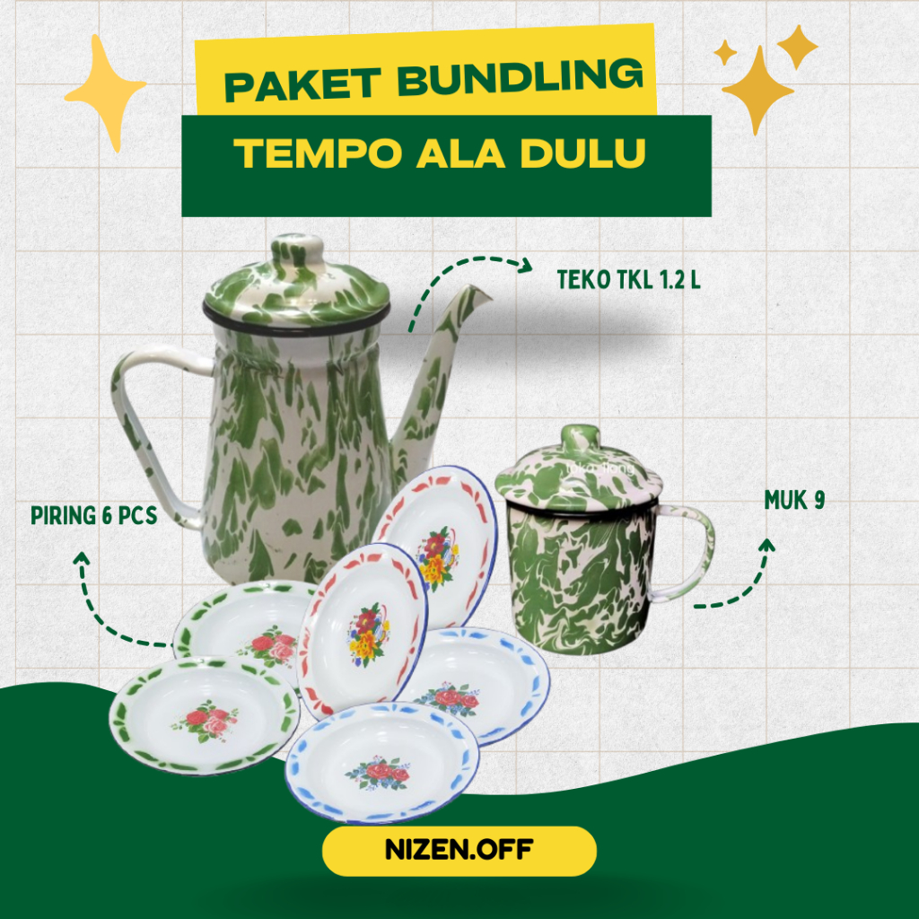 PAKET HEMAT BUNDLING TEKO JADUL MUG BLIRIK ENAMEL PIRING SENG KEMBANG/ JADUL ENAMEL