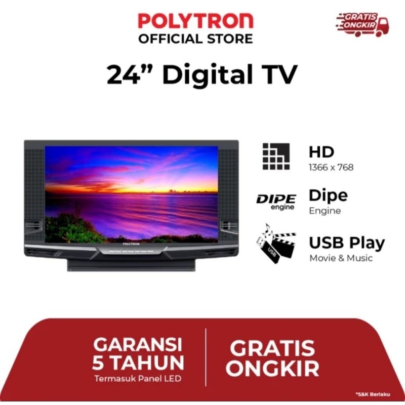 TV SEMI TABUNG POLYTRON DIGITAL 24INCH PLD 24V223 TV POLYTRON 24 INCH DIGITAL