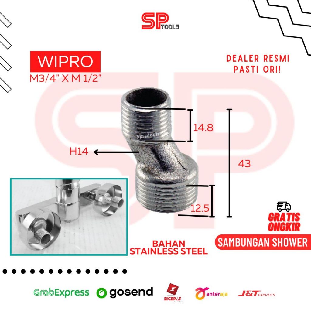 SAMBUNGAN MIXER BATHUP KRAN SHOWER PANAS DINGIN / DOUBLE NAPLE NEPEL NAPEL STAINLESS 3/4 INCH x 1/2 