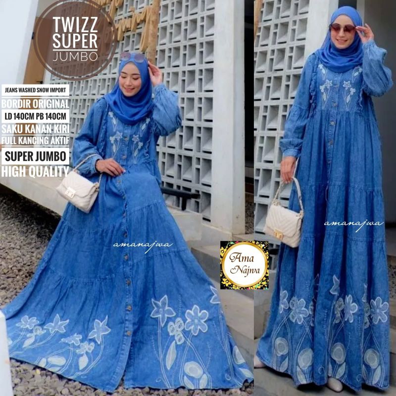 Twizz Super Jumbo|Gamis jeans wanita terbaru 2025 JUMBO