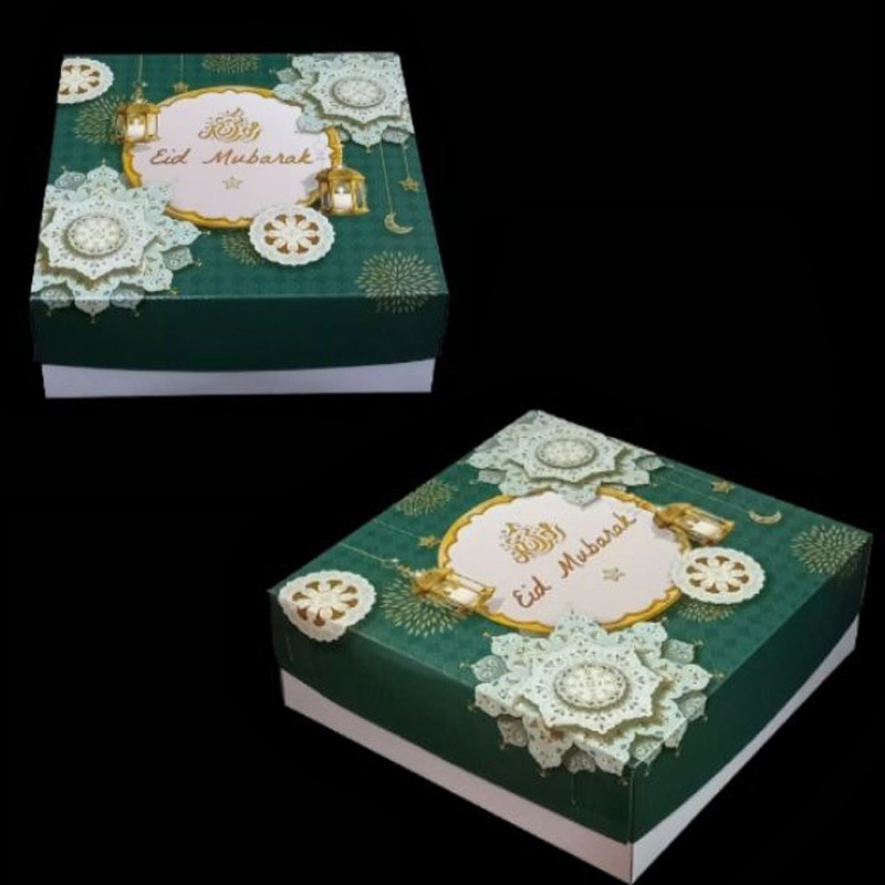 

5 Pcs Box Duplex Hijau Idul Fitri Packaging Kue Lebaran Ukuran 25x25x8 cm