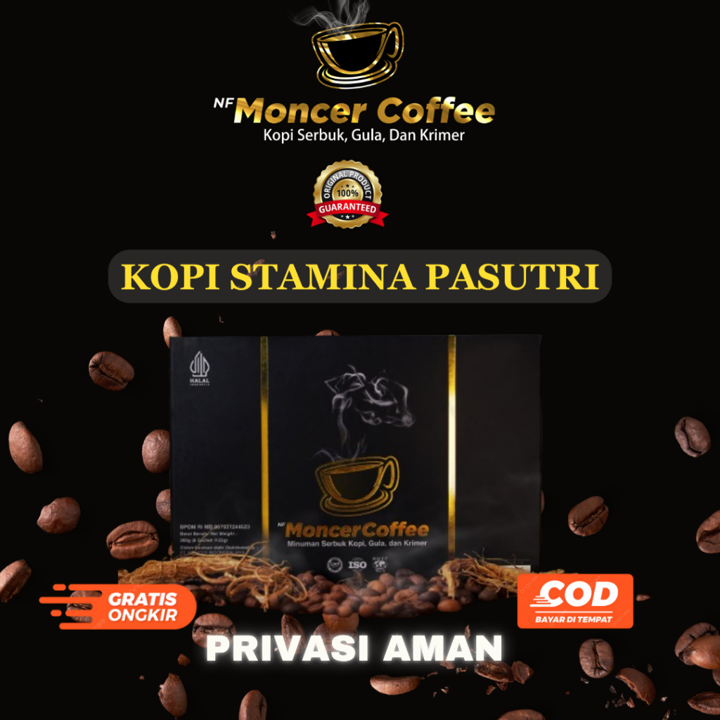 

NF MONCERR COFFEE Original Kopi Stamina Pria Kuat Tahan Lama 1 Box Isi 8 Sachet Halal & Aman BPOM