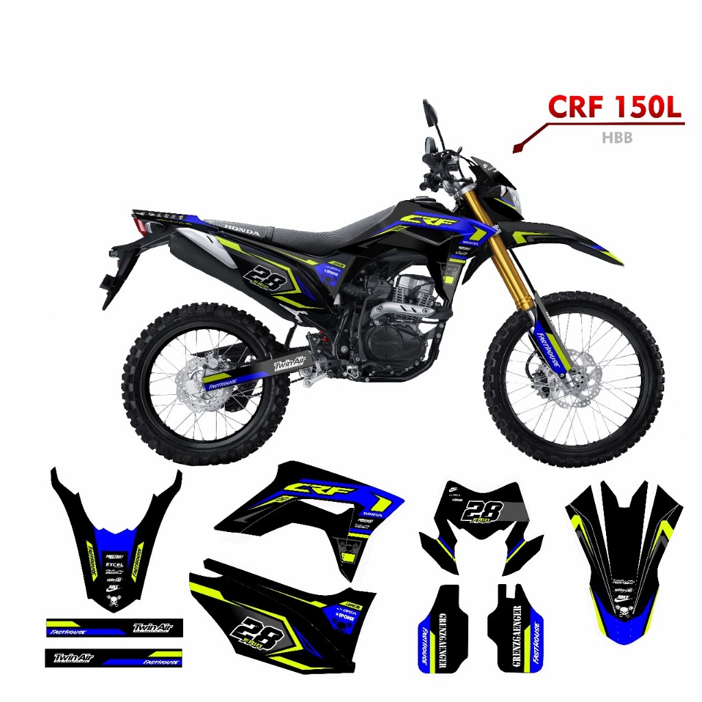 Decal Stiker crf 150 l dekal stiker variasi striping custom  full body biru hitam macho