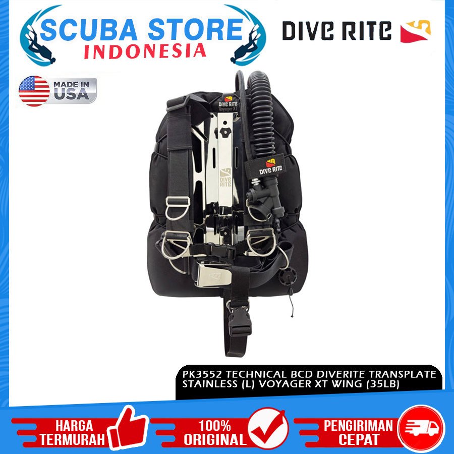 PK3552 BCD Technical Diverite Transplate Stainless Voyager XT Wing 35lb Buoyancy BC Dive Rite Scuba 
