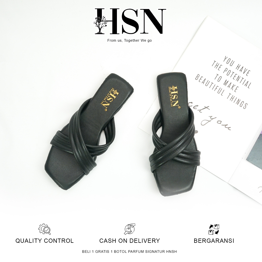 HSN Sandal ADELIA Flat Wanita - Warna Black | Beli 1 Gratis 1 Parfume