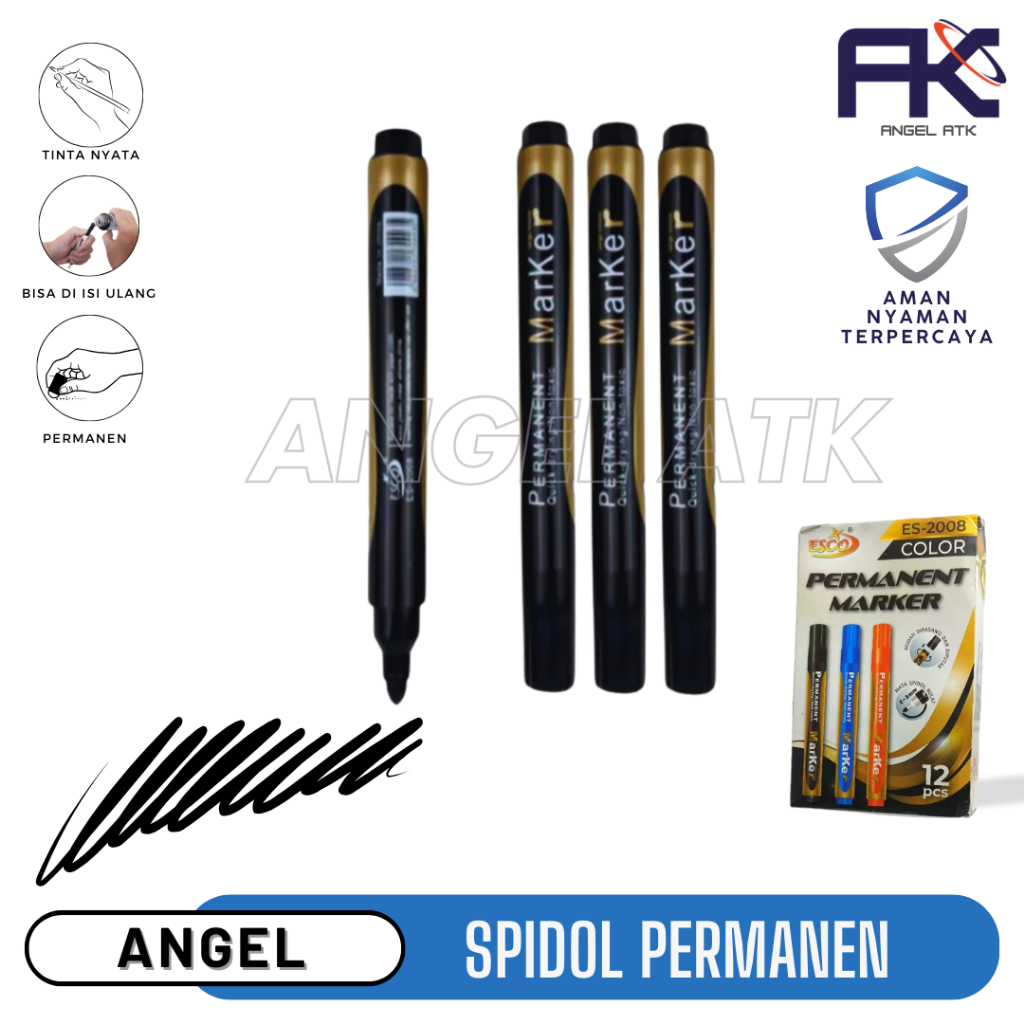 

Spidol Esco 2008 / 1 Lusin ( 12 Pcs ) / Spidol Hitam / Spidol Permanen / Spidol Kecil / Tidak Beracun / Warna THitam Terang / Jelas dan Nyata / Bayar di Tempat / Atk Blessing