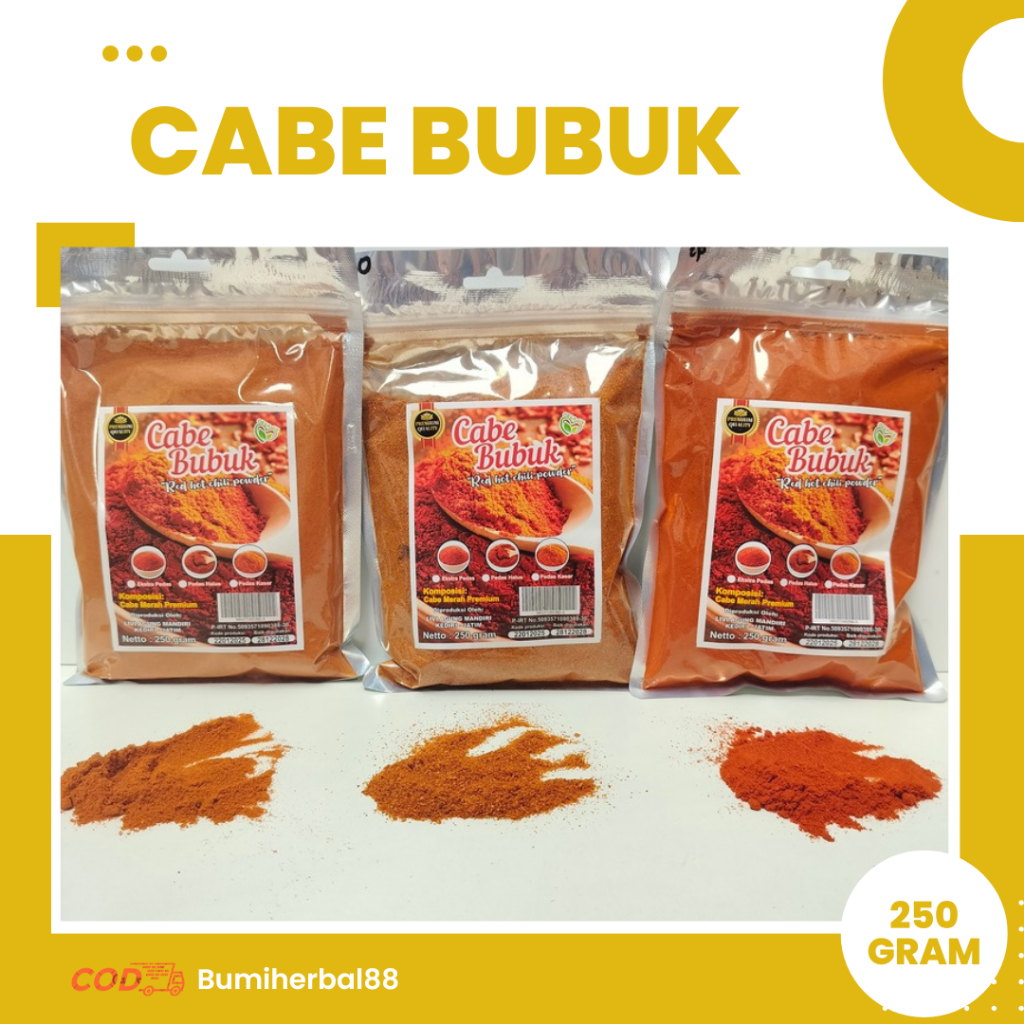 

Cabe Bubuk / Cabai Bubuk / Chilli Powder Kemasan 250 Gr