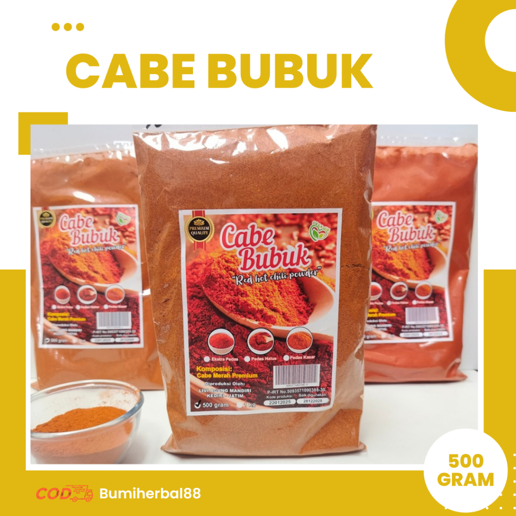 

Cabe Bubuk / Cabai Bubuk / Chilli Powder Kemasan 500 Gr