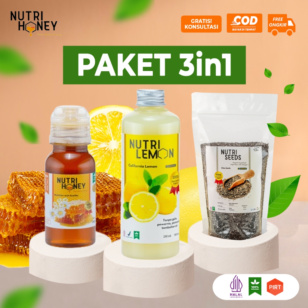 

Nutrihoney Paket 3in1 Madu Asli Nutrilemon Sari Lemon Murni California & Black Chia Seed Mexico