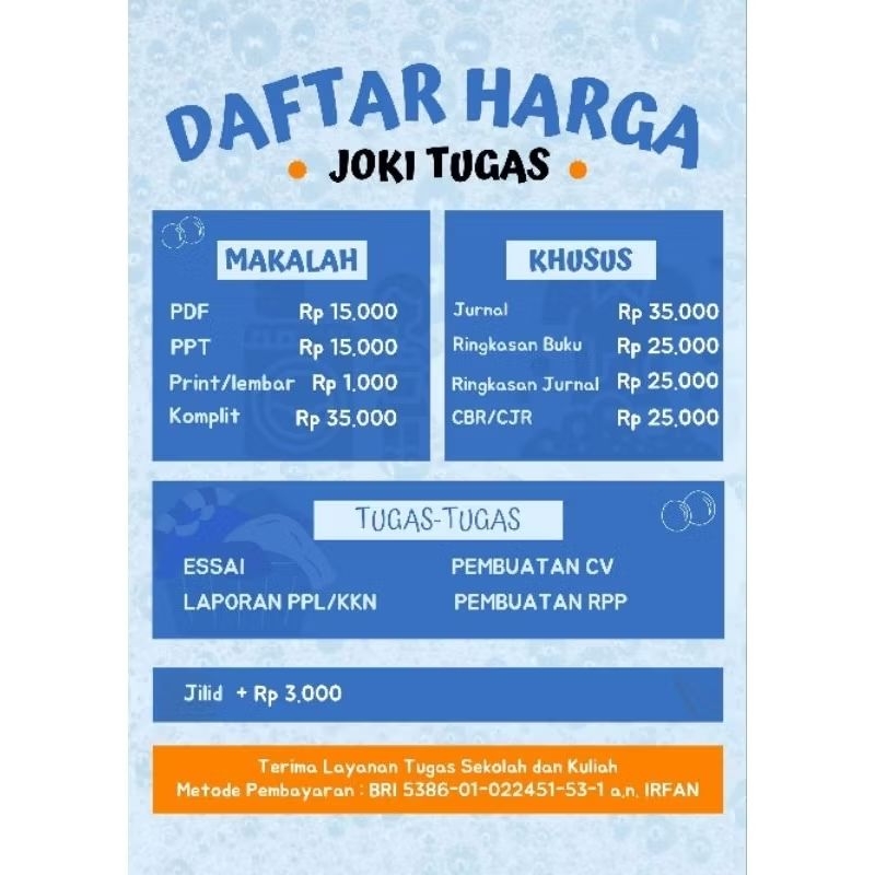 Joki Makalah, PPT, Jurnal, laporan PPL/KKN
