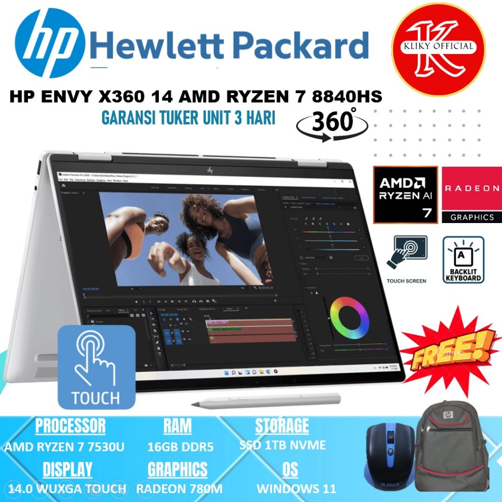 Laptop 2IN1 Terbaru HP Envy 14 AMD ryzen 7 8840HS 16GB 1TB 14.0 Inc WUXGA IPS