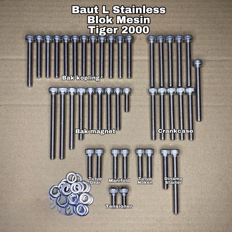 Baut Stainless Blok Mesin TIGER 2000 Baut L Stainless 100% Anti Karat