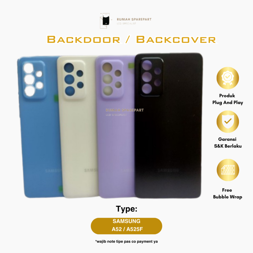 Backdoor Samsung A52/ A525F Backcover Backcase Softcase Frame Papan Cas Flexible Temperglass Tombol 