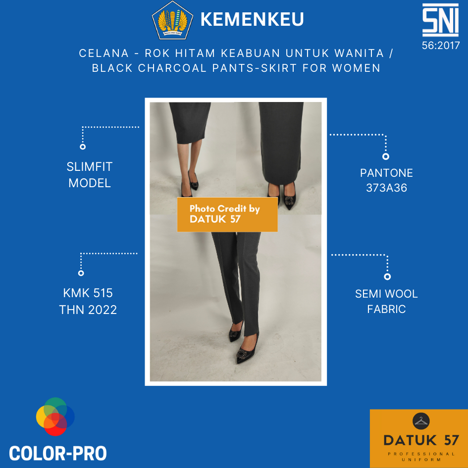 International Quality : Rok/Celana Executive Seragam Kemenkeu Hitam Keabuan Khusus Wanita (Charcoal)