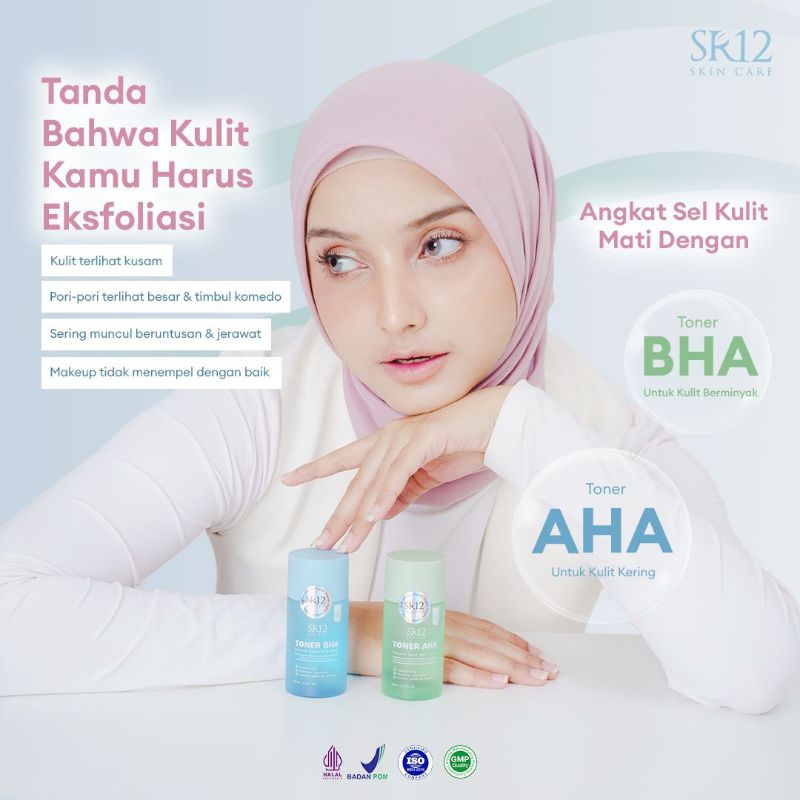 Toner AHA & BHA SR12 Skincare - Toner Exfoliator - Toner Mengangkat Sel Kulit Mati - Eksfoliasi Tone