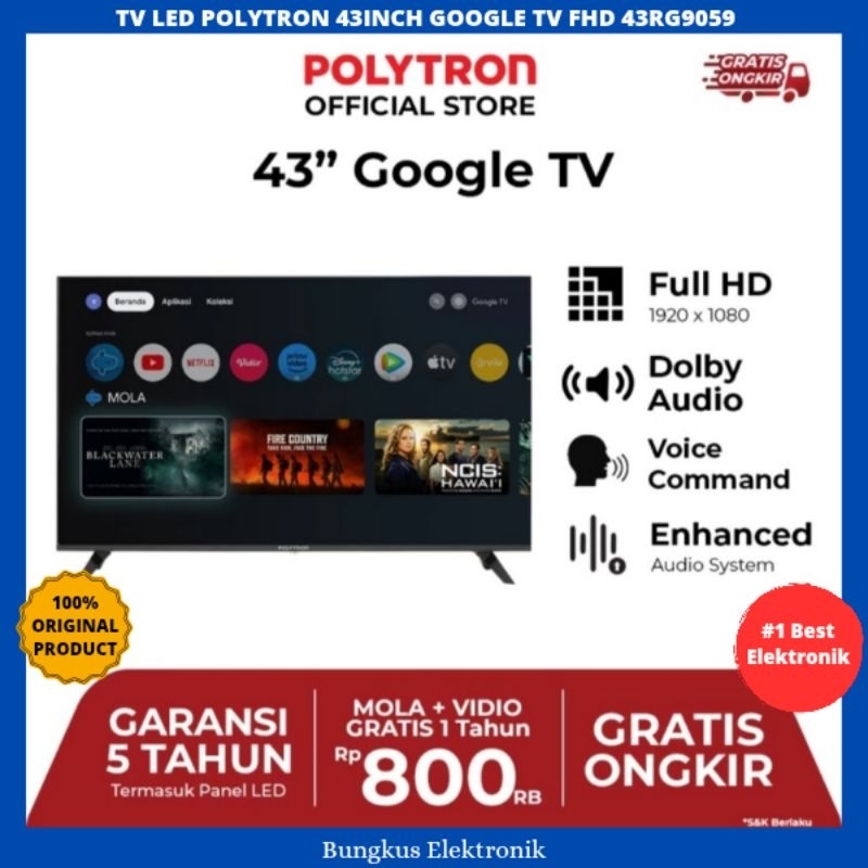 TV LED POLYTRON 43INCH GOOGLE TV 43RG9059 TV POLYTRON 43INCH GOOGLE TV