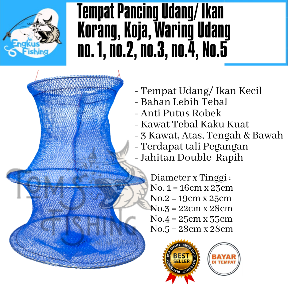 Korang Koja Waring Udang Pancing Tempat Ikan Biru (Kecil-Besar) 3 Ring Murah - Engkus Fishing