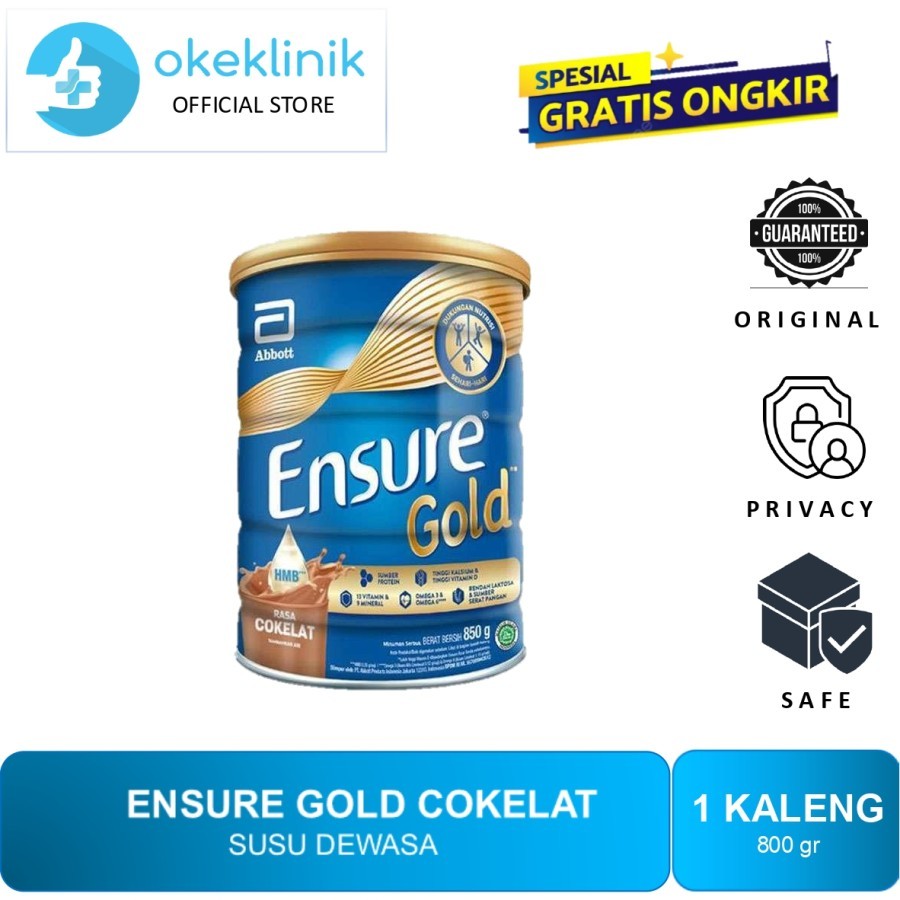 

Ensure Gold Susu Bubuk Nutrisi Dewasa Cokelat Kaleng 800 gr
