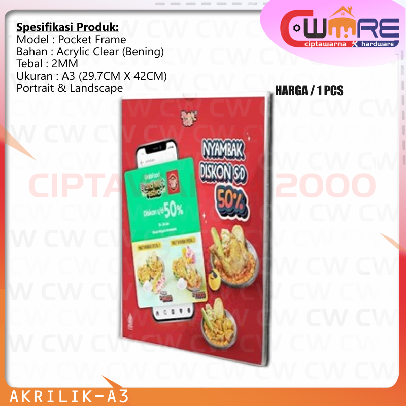 

Akrilik Frame Bentuk Pocket Tempat Brosur Bening 2MM Acrylic