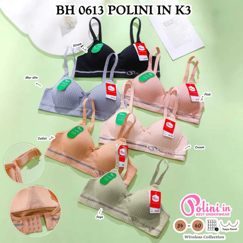 POLINI Bra Seamless 0613 Tanpa Kawat Kait 3 Bahan Rajut