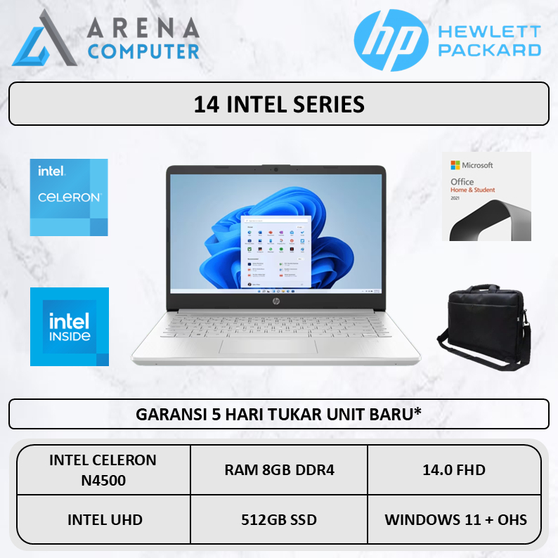 HP 14 Intel Celeron N4500 8GB 512GB FHD OHS W11