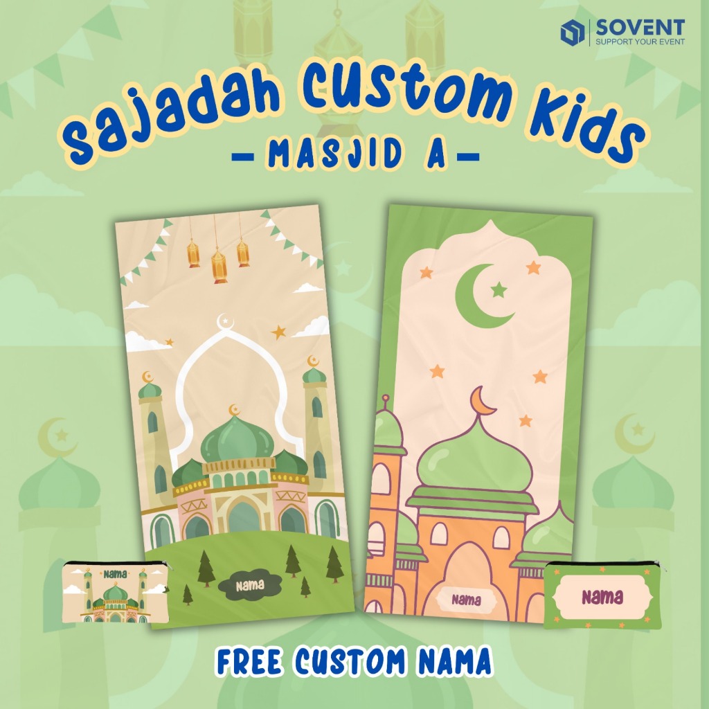 SAJADAH ANAK TRAVEL MOTIF MASJID A / SEJADAH TRAVEL ANAK CUSTOM NAMA ANTI SLIP/ SAJADAH TRAVELLING A