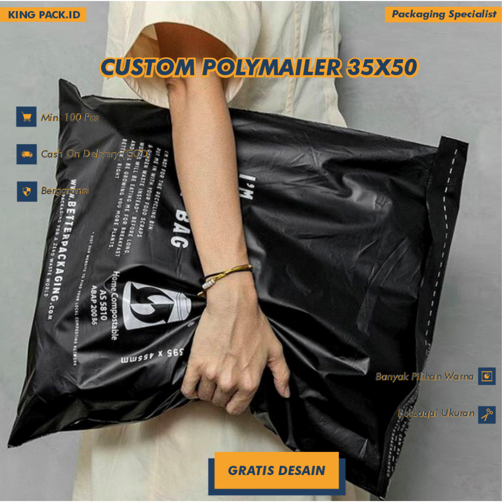 

Plastik Polymailer Custom Tebal Lentur 35X50 OLSHOP LDPE ISI 100 PCS Lentur Tidak Mudah Sobek Ada Lem Perekat
