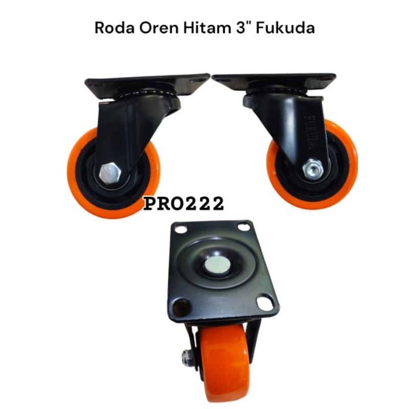 RODA OREN HITAM 3" FUKUDA & RODA OREN HITAM REM 3" FUKUDA // CASTER SWIVEL PLATE // RODA ORANGE FUKU