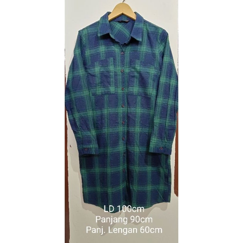 Preloved Tunik Flanel Kotak Dasar Hijau Zishen